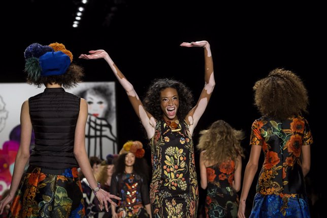 Model Chantelle Brown-Young presents a creation from the Desigual Fall/Winter 20