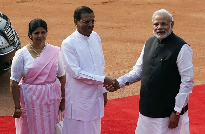 Mithripala Sirisena, primer ministro de Sri Lanka y Narendra Modi, India