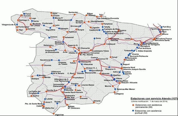 Mapa de España con estaciones de tren 