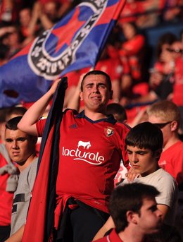 PAMPLONA, SPAIN - MAY 18: CA Osasuna fans react after their team were relagated 