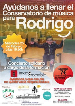 Cartel concierto solidario por Rodrigo, un niño que sufre Sandhoff