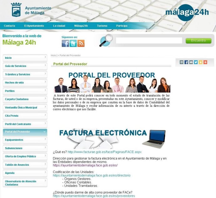 Portal del proveedor, factura electrónica, Ayuntamiento de Málaga