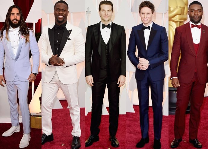 Ellos fieles al esmoquin en los Oscar, pero con un toque de color.... ¿Es mejor?