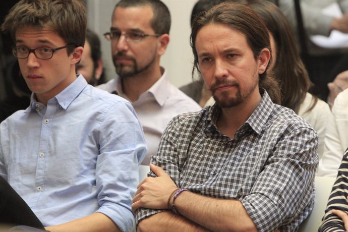 Pablo Iglesias y Errejón en la rueda de prensa de Monedero