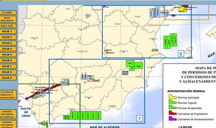 Mapa de proyectos de fracking previstos en Albacete