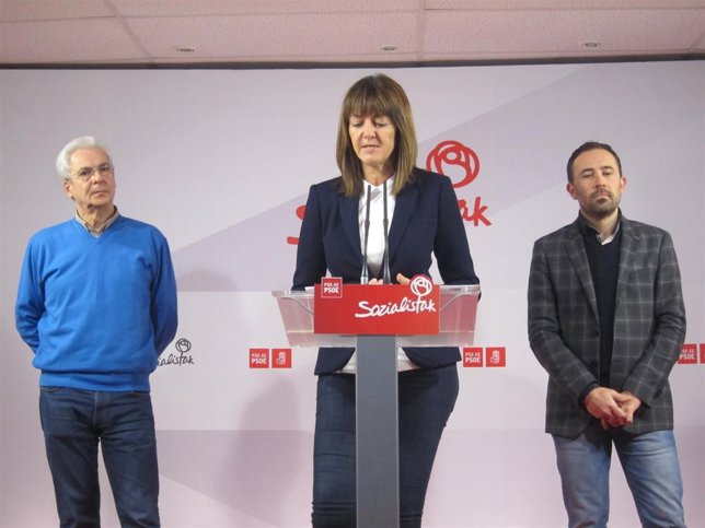 Idoia Mendia, en rueda de prensa en la sede