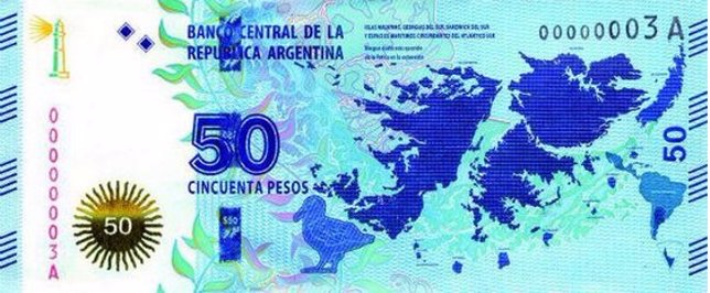 Un billete con la imagen de las islas Malvinas entrará en circulación en Argenti