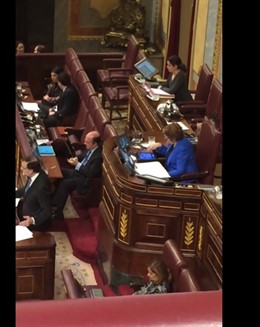 Celia Villalobos, jugando con su tableta 