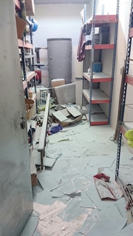 Almacén del club deportivo tras el asalto