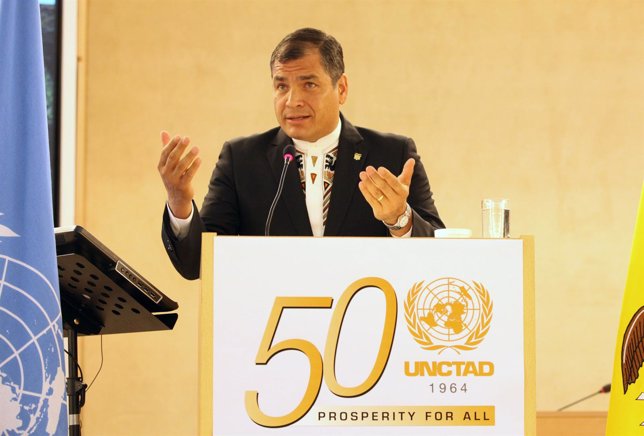 El presidente de Ecuador, Rafael Correa, habla en la ONU en Ginebra