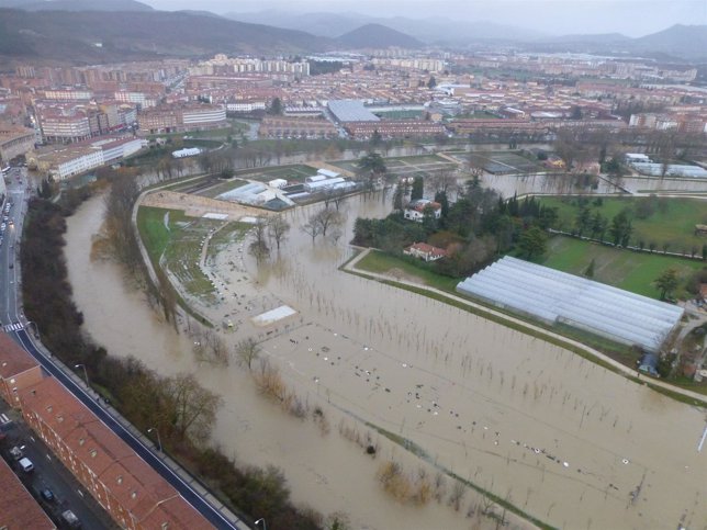 Imagen aérea de las inundaciones en Pamplona.