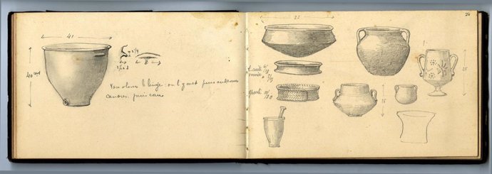 Cuaderno de dibujos y anotaciones del arqueólogo Louis Siret