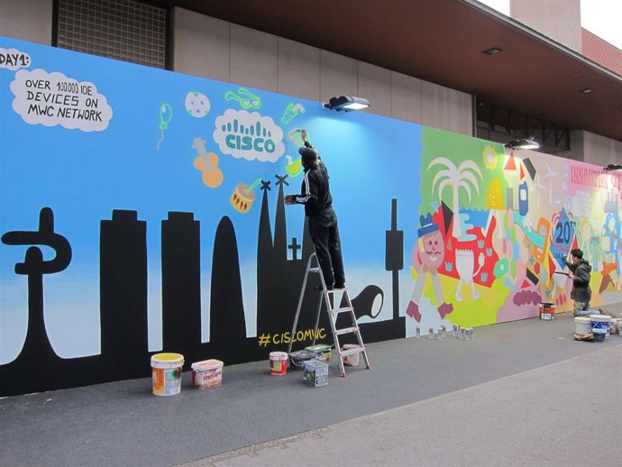 Mural de la zona del MWC 2015 'La Rambla de los Artistas'