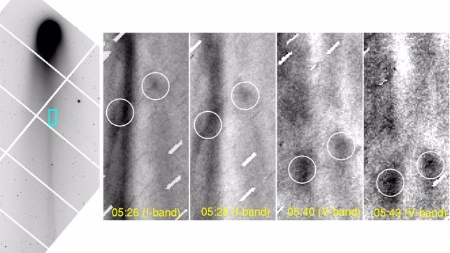 Cambios en la actividad de la cola de plasma de un cometa