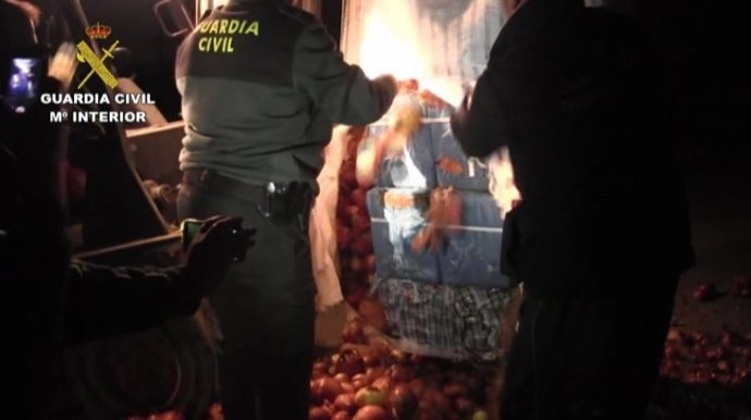 Cae red que ocultaba hachís en un camión lleno de cebollas guardia civil