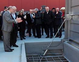 Esteve y Vila en la inauguración de la estación térmica de biomasa de Aiguafreda