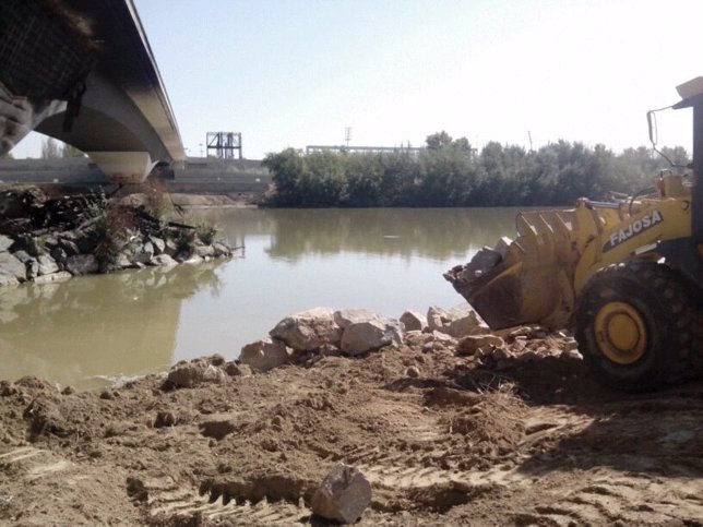 Limpieza del río Guadalquivir y el puente de El Arenal en Córdoba