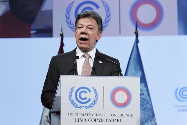 El presidente de Colombia , Juan Manuel Santos en la COP 2014 en Lima