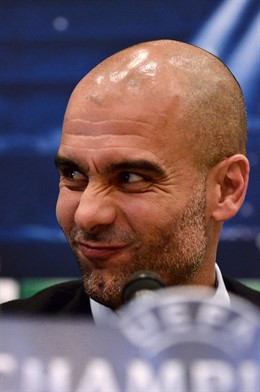 Pep Guardiola en la rueda de prensa del Bayern de Múnich