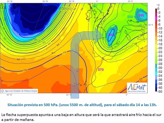 Situación prevista para el sábado 