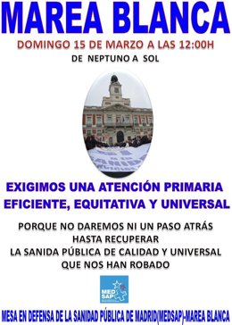 Cartel de la convocatoria de la Marea Blanca de marzo de 2015