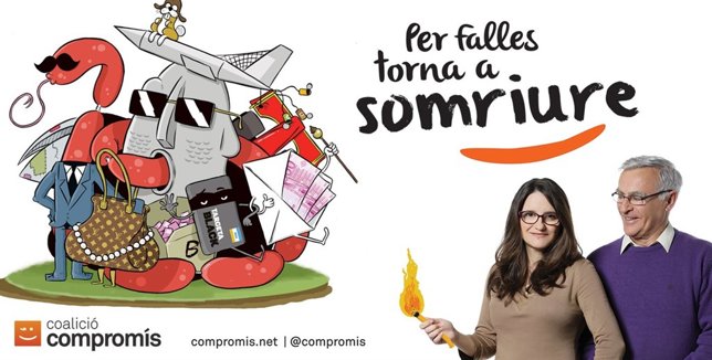 Cartel de la campaña de Compromis 'Per a falles torna a somriure'