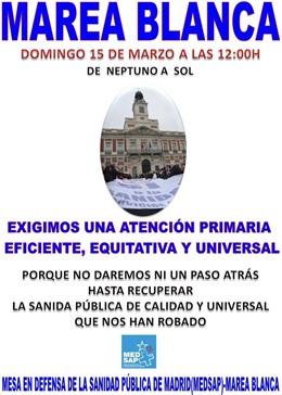 Cartel de la convocatoria de la Marea Blanca de marzo de 2015