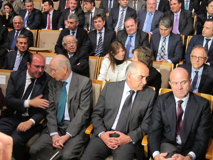 Sánchez, Egea, Garre y De Guindos, poco antes del acto