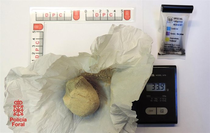 Los 34 gramos de heroína decomisados. 