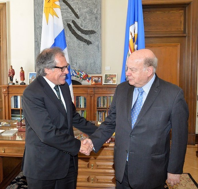 El canciller uruguayo, Luis Almagro, y el jefe de la OEA, José Miguel Insulza