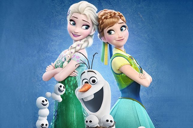 Elsa, Anna y Olaf en un cartel promocional de 