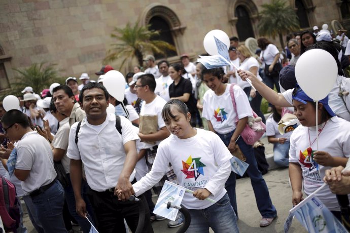 People attend an event marking World Down Syndrome Day in downtown Guatemala Cit