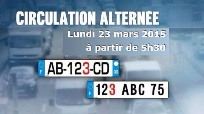 Cartel circulación alterna en París