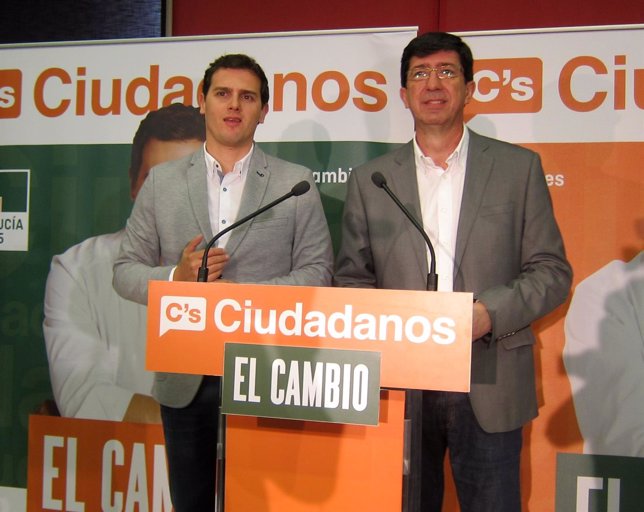 Albert Rivera y Juan Marín, en rueda de prensa en Sevilla.