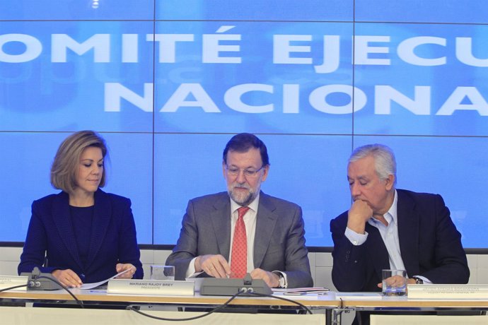 Cospedal, Rajoy y Arenas tras el Comité Ejecutivo del PP
