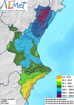 Mapa de lluvias acumuladas en la Comunitat