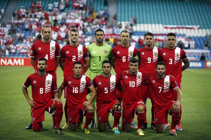 La selección de fútbol de Gibraltar en un partido de clasificación europea
