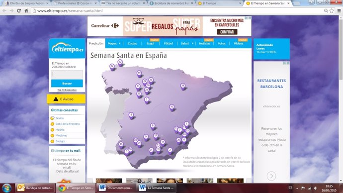 Captura de pantalla de Eltiempo.Es en Semana Santa