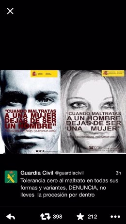 Tuit de la Guardia Civil contra la violencia de género