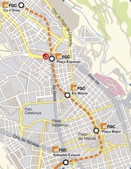 Mapa de la prolongación de la línea de FGC en Sabadell