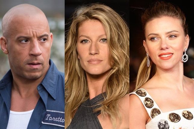 Vin Diesel, Gisele Bundchen y Scarlett Johansson