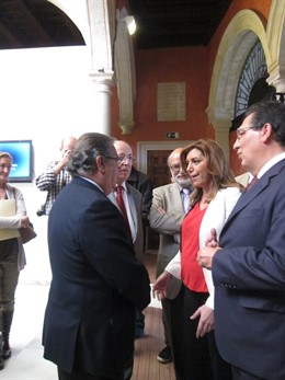 Zoido, Díaz y Pulido antes de la inauguración de 'Cita en Sevilla'