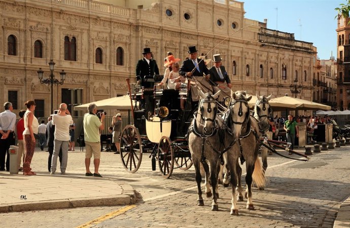 Coches de caballo en el centro.