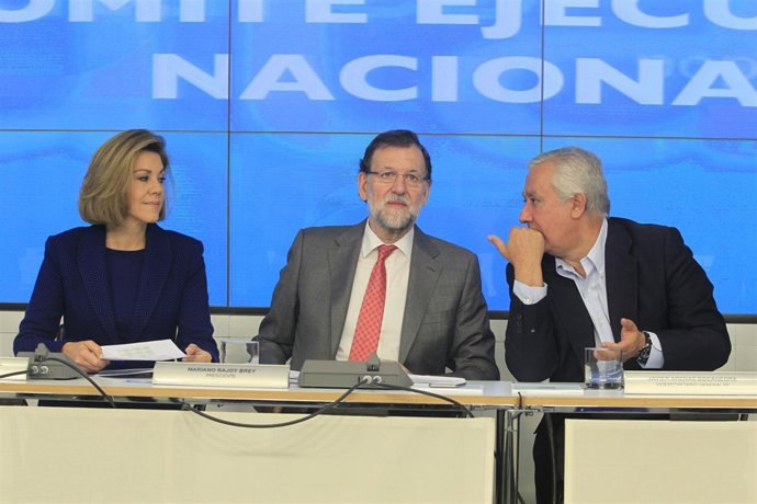 Cospedal, Rajoy y Arenas tras el Comité Ejecutivo del PP