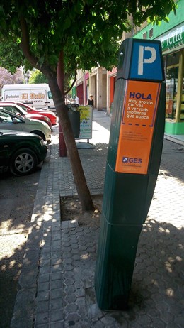 Parquímetro de la zona azul.