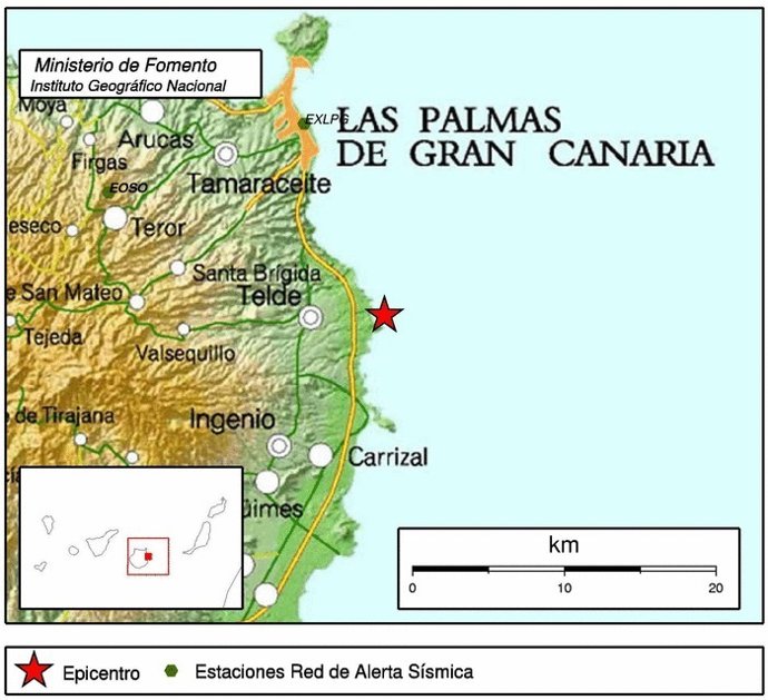 Mapa del movimiento sísmico en Telde