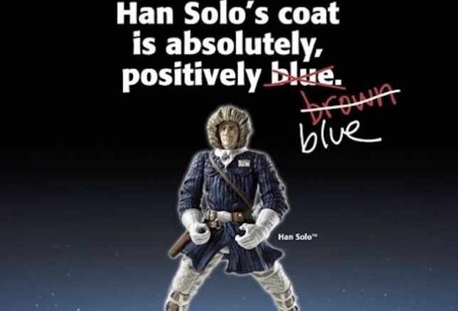 Muñeco de Hasbro de Han Solo, polémica sobre el color del abrigo