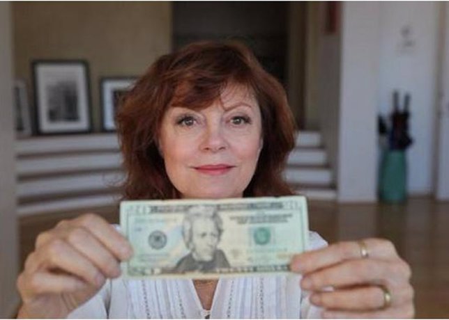 Susan Sarandon con la compaña a favor de la mujer en los billetes