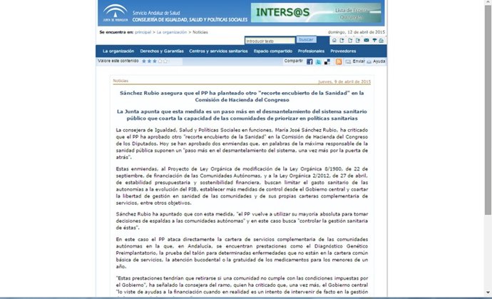 Web del Servicio Andaluz de Salud (SAS)