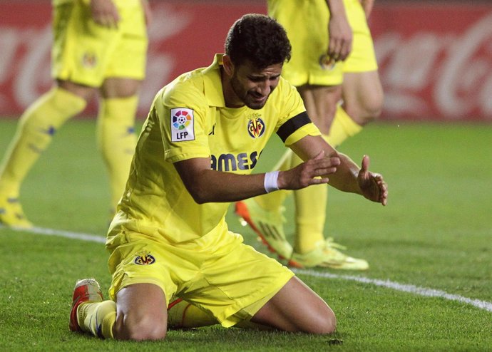 Villarreal's Musacchio reacts after scoring an own goal during their Spanish fir